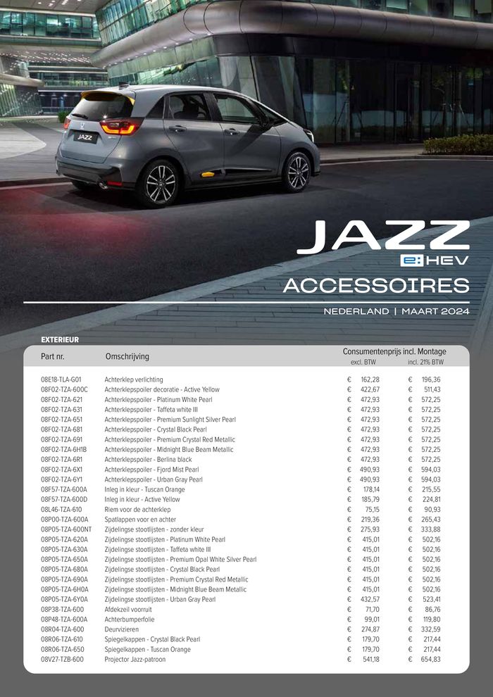Catalogus van Honda in Tilburg | Honda Jazz e:HEV — Prijslijst Accessoires | 16-4-2024 - 30-4-2024
