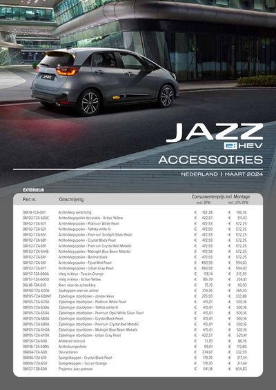 Aanbiedingen van Auto & Fiets in Tilburg | Honda Jazz e:HEV — Prijslijst Accessoires bij Honda | 16-4-2024 - 30-4-2024