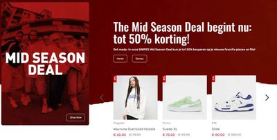Aanbiedingen van Kleding, Schoenen & Accessoires in Almere | The Mid Season Deal begint nu: tot 50% korting! bij SNIPES | 17-4-2024 - 30-4-2024