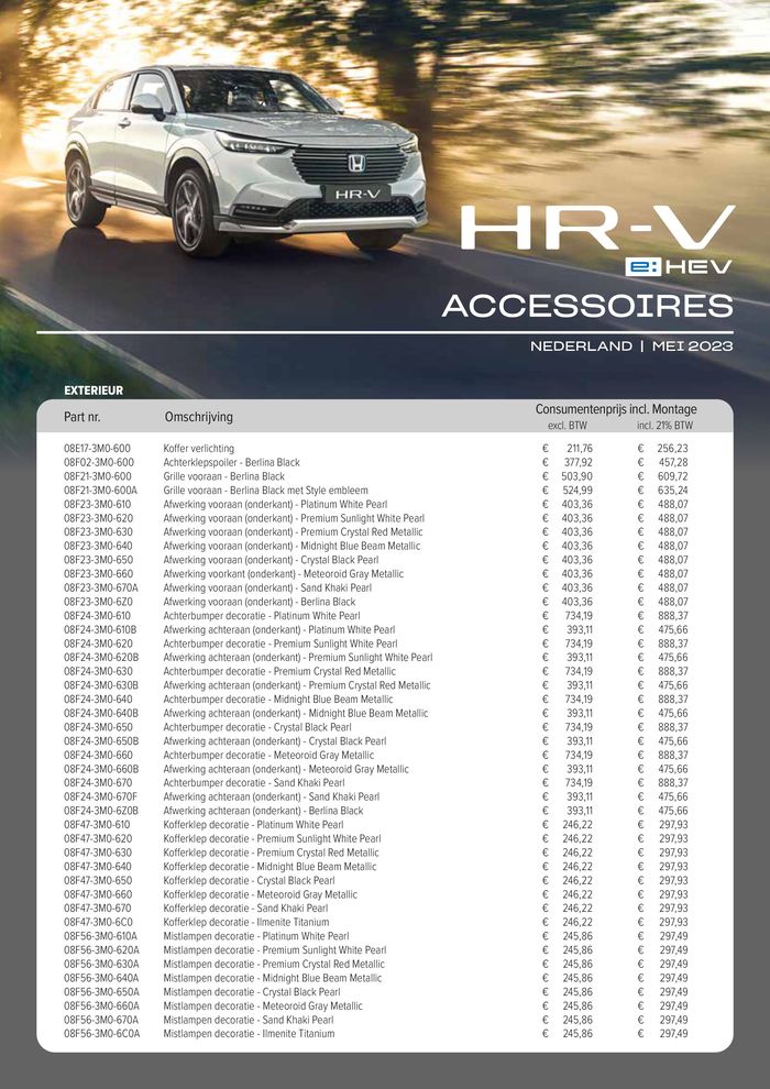 Catalogus van Honda in Drachten | Honda HR-V e:HEV — Prijslijst Accessoires | 26-4-2024 - 10-5-2024