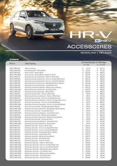Aanbiedingen van Auto & Fiets in Wateringen | Honda HR-V e:HEV — Prijslijst Accessoires bij Honda | 26-4-2024 - 10-5-2024