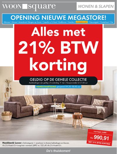 Aanbiedingen van Wonen & Meubels in Nieuwegein | Alles met 21% BTW korting! bij Woonsquare | 5-5-2024 - 19-5-2024