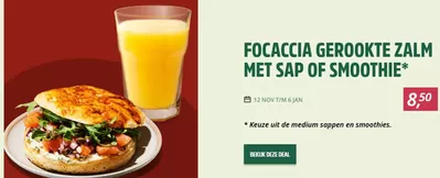 Aanbiedingen van Restaurants | Focaccia gerookte zalm met sap of smoothie bij La Place | 18-11-2024 - 6-1-2025