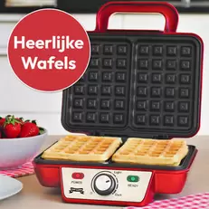 Aanbieding van Gadgy Wafelijzer - Wafelmaker 2 Wafels per keer - Waffle Maker - Anti-Aanbaklaag - 1000 Watt - Regelbare Thermostaat voor 30€ bij Blokker