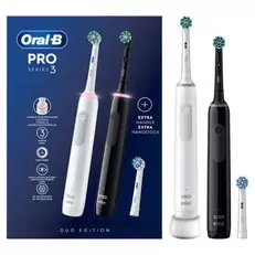 Aanbieding van Oral-B elektrische tandenborstel Pro 3 3900 Duo CrossAction zwart en roze - incl. 3 opzetborstels voor 89,99€ bij Blokker