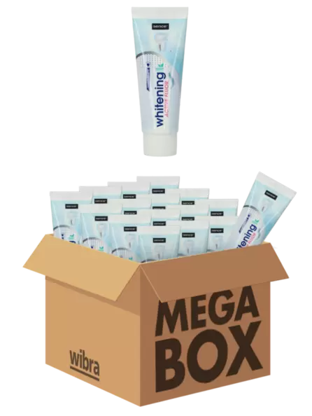 Aanbieding van Sence Whitening tandpasta megabox 24 tubes voor 17,99€ bij Wibra
