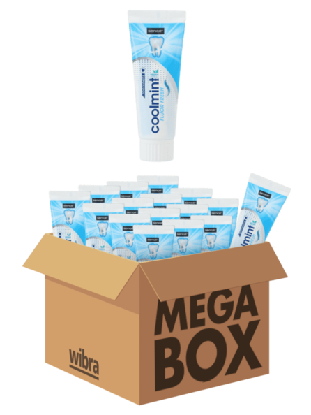 Aanbieding van Sence Coolmint tandpasta megabox 24 tubes voor 17,99€ bij Wibra
