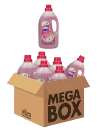 Aanbieding van Vloeibaar wasmiddel kleur megabox 6 flessen voor 14,99€ bij Wibra