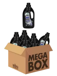 Aanbieding van Vloeibaar wasmiddel zwart megabox 6 flessen voor 14,99€ bij Wibra