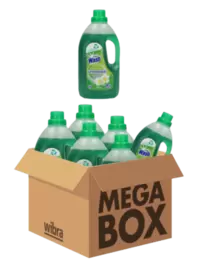 Aanbieding van Vloeibaar wasmiddel universeel megabox 6 flessen voor 14,99€ bij Wibra