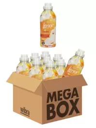 Aanbieding van Lenor wasverzachter Amber & Orchidée 567 ml megabox 8 flessen voor 16,99€ bij Wibra