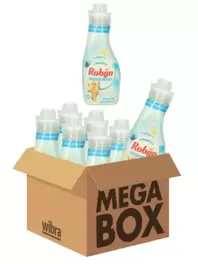 Aanbieding van Robijn wasverzachter Jasmijn & Sandelhout 750 ml megabox 8 flessen voor 18,99€ bij Wibra