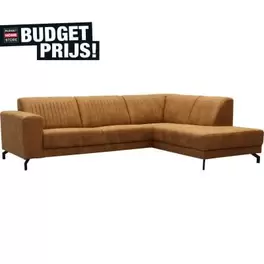 Aanbieding van Hoekbank Elia  Presley Cognac 2,5 zits + hoek-zit-eiland voor 999€ bij Budget Home Store