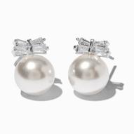 Aanbieding van Silver-tone Cubic Zirconia Bow Pearl Stud Earrings voor 4€ bij Claire's