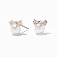 Aanbieding van Gold-tone Cubic Zirconia Bow Pearl Stud Earrings voor 3,99€ bij Claire's