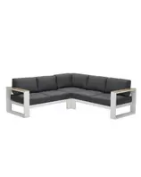 Aanbieding van Plaza loungebank 3-delig - wit - teak look voor 1099€ bij Tuinmeubelland