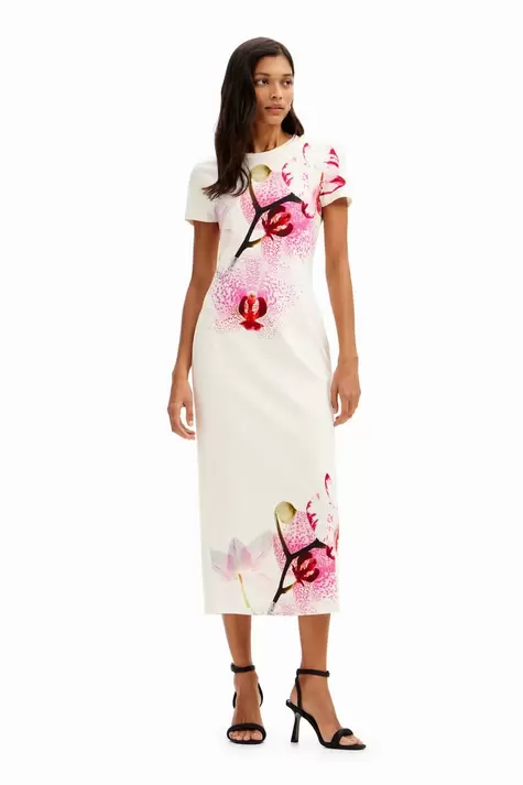 Aanbieding van New collection Midi-jurk orchideeën M. Christian Lacroix voor 119€ bij Desigual