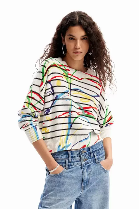 Aanbieding van New collection Korte trui arty strepen voor 89,95€ bij Desigual