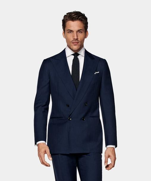 Aanbieding van Mid Blue Herringbone Perennial Havana Suit voor 379€ bij Suitsupply