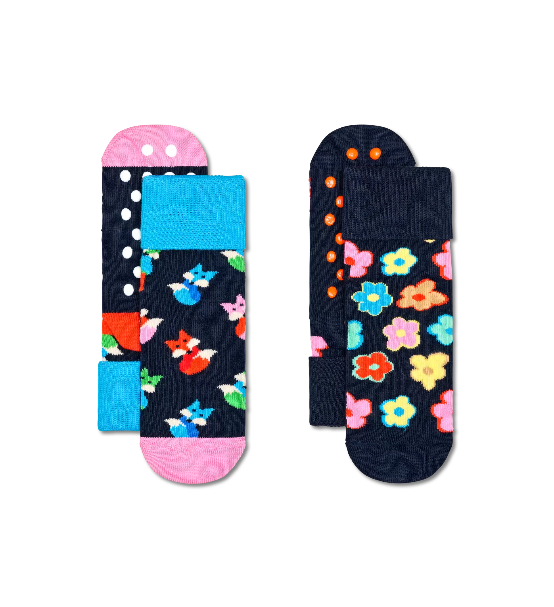 Aanbieding van Kids Antislip 2-Pack Fox & Flower Socks voor 7€ bij Happy Socks