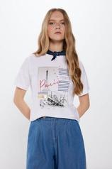 Aanbieding van Graphic T-shirt with Turn-up Sleeves voor 19,99€ bij Springfield