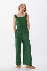 Aanbieding van Cotton ruffle straps jumpsuit voor 29,99€ bij Springfield