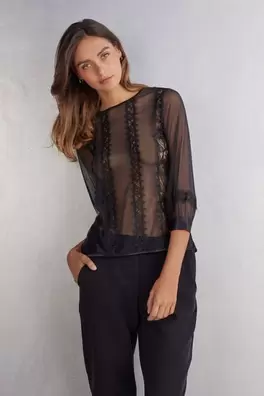 Aanbieding van Her Beauty Lace and Tulle Long-Sleeved Top voor 39,9€ bij Intimissimi