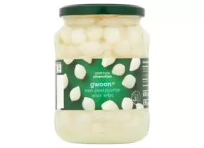 Aanbieding van G'WOON ZILVERUITJES ZUUR 320 GR voor 0,89€ bij Sahan Supermarkten