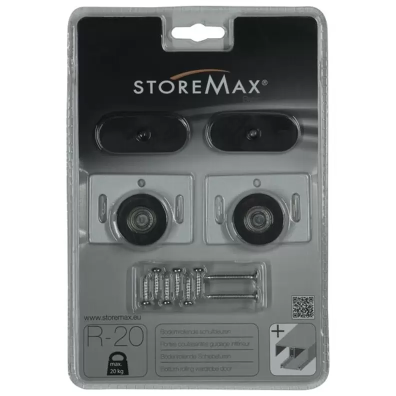 Aanbieding van StoreMax Basic schuifdeur wielset t.b.v. 1 deur type rollend R-20 voor 18,99€ bij Kluswijs