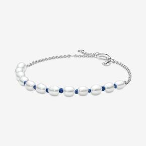 Aanbieding van Treated Freshwater Cultured Pearl Blue Cord Chain Bracelet voor 69€ bij Pandora