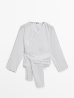 Aanbieding van Popeline blouse met gekruiste strik voor 59,95€ bij Massimo Dutti