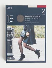Aanbieding van Set van 2 doorzichtige panty's met gemiddelde ondersteuning (15 denier) voor 15€ bij Marks & Spencer
