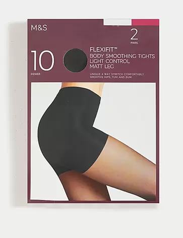 Aanbieding van Set van 2 doorschijnende, licht corrigerende panty's met Flexifit™ (10 denier) voor 11€ bij Marks & Spencer